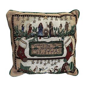 Wishing You The Blessings Of Christmas Tapestry Accent Pillow By River Dale